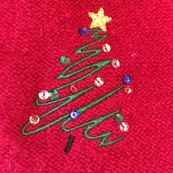 Vtg KAREN SCOTT sz Medium  100% Wool Christmas Tree Festive Embroidered HongKong - Picture 14 of 16